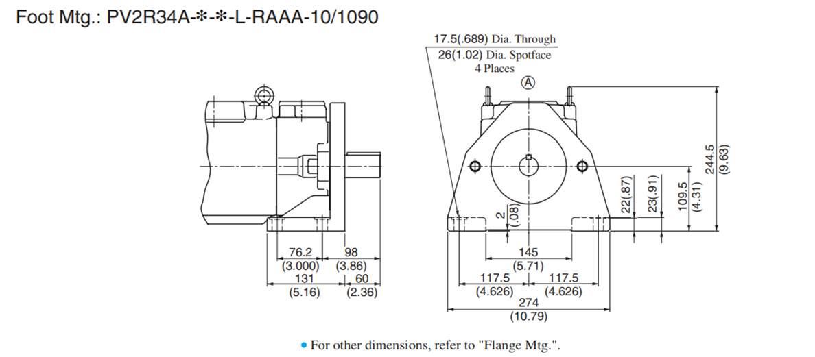 Foot Mtg.: PV2R34A-* -*-L-RAAA-10/1090安裝尺寸 Foot Mtg.: PV2R34A-* -*-L-RAAA-10/1090安裝尺寸